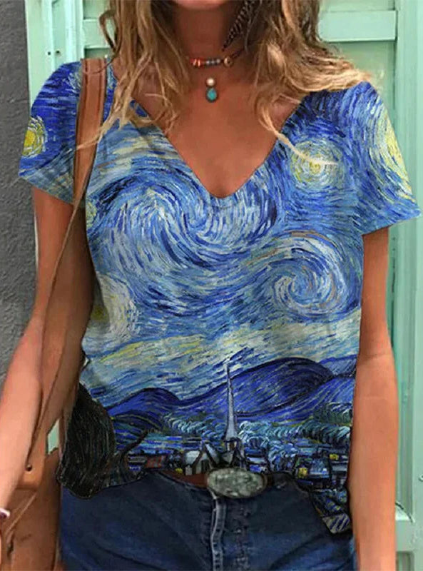 Van Gogh Inspired Abstract Swirl Print Blouse