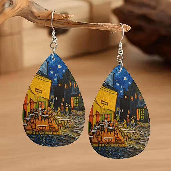Café Terrace At Night Van Gogh Handpainted Earrings