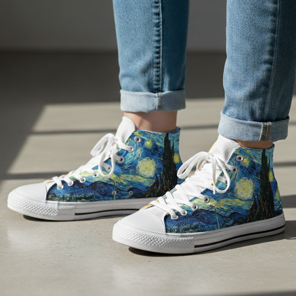 Blue Swirl Abstract Art High-Top Sneakers