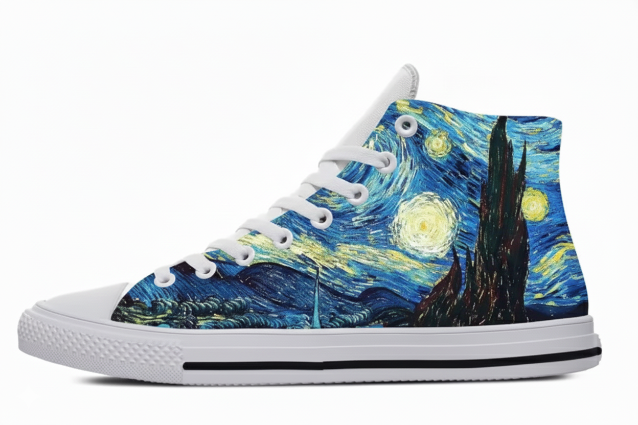 Blue Swirl Abstract Art High-Top Sneakers
