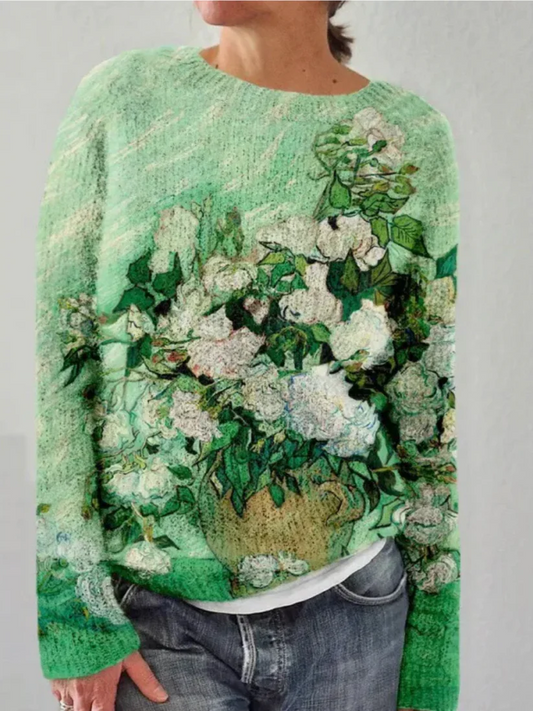 Vase With Pink Roses Van Gogh Knitted Sweater