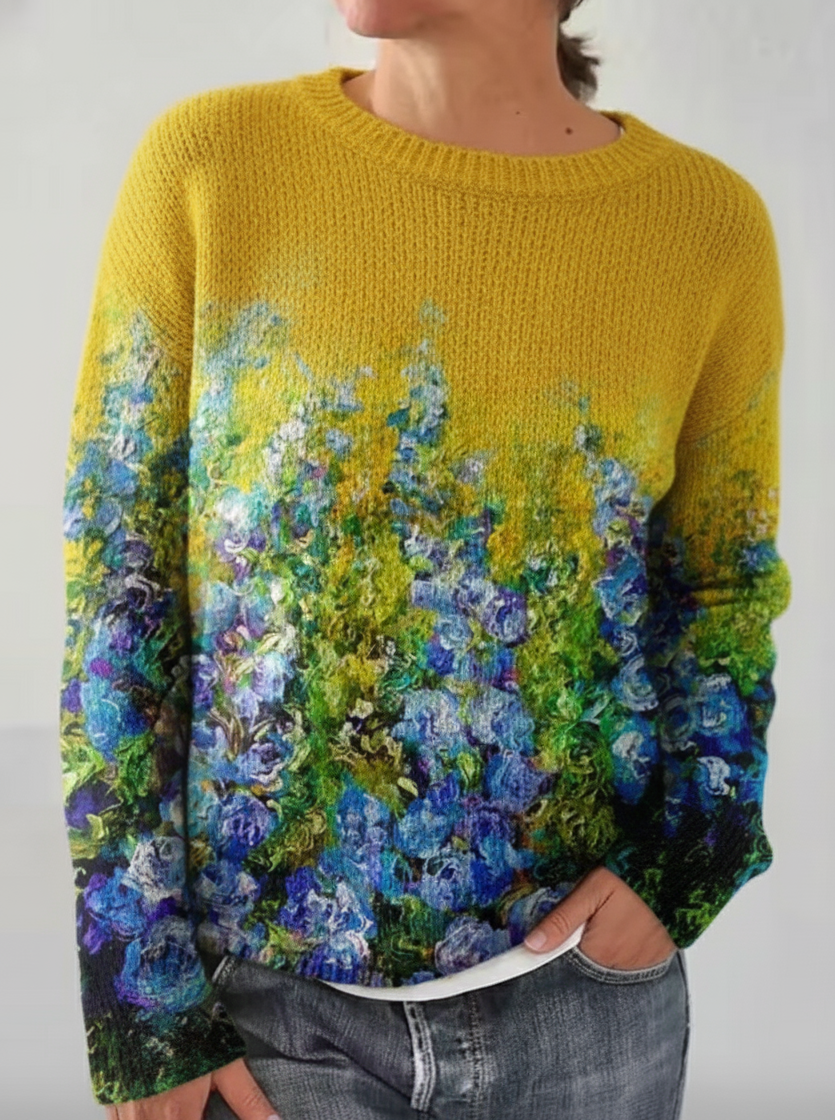 Van Gogh-Inspired Floral Print Sweater